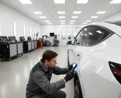 Tesla getting repaired at collision shop
